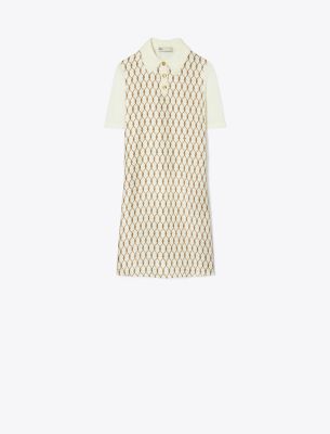 Shop Tory Burch Silk-front Polo Dress In New Ivory/brown Rope