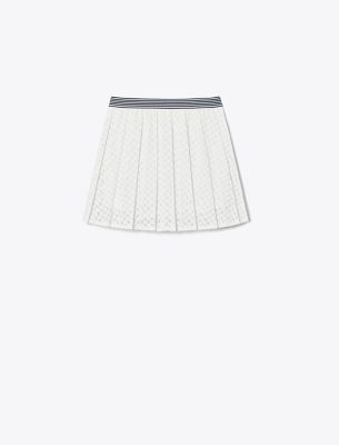 Tory Sport Tory Burch Pleated Laser-cut Tennis Skirt In Snow White