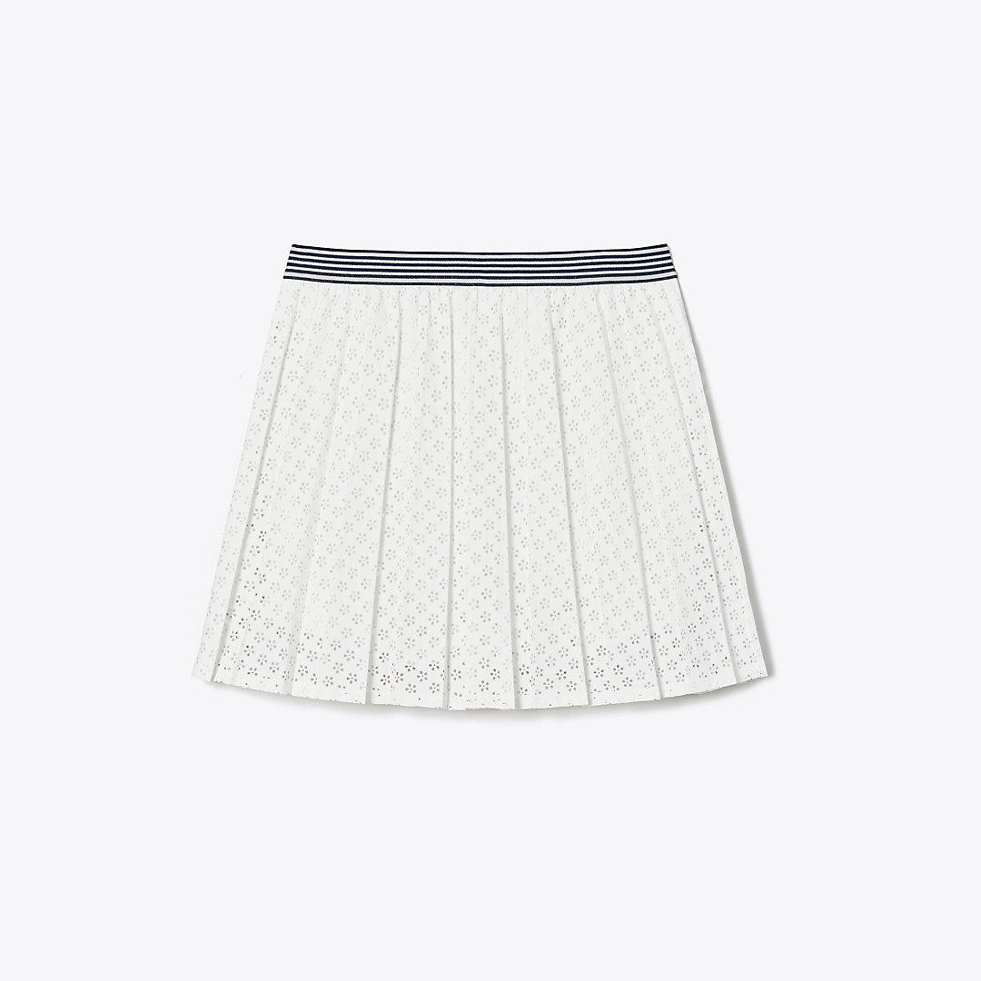 Tory Sport Tory Burch Pleated Laser-cut Tennis Skirt In Snow White