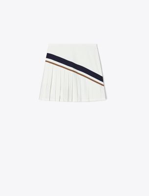 Tory Sport Tory Burch Chevron Pleated Tennis Skirt In Snow White/anise Brown