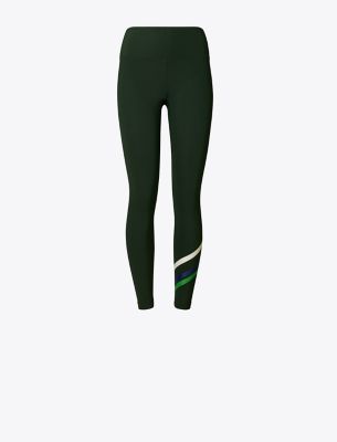 Tory Burch High-rise Printed Sculpt Compression Chevron 7/8 Leggings In  Evergreen Micro Check