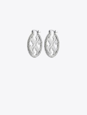 Tory Burch Miller Pavé Hoop Earring In Tory Silver/crystal