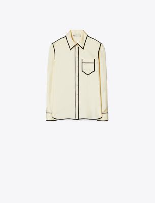 Tory Burch Brigitte Two-tone Button-down Silk Shirt In New