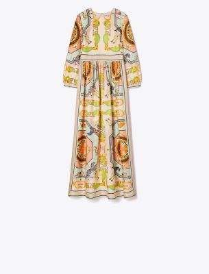 Tory Burch Printed Silk Dress In Peach Multi