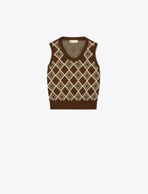 Tory Sport Jacquard Vest In Rustico Diamond Deco