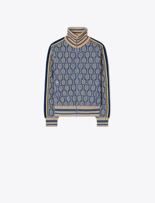 Tory Sport Tory Burch Tech Knit Jacquard Jacket In Vintage Racquet Club