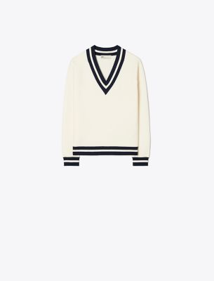 Tory Sport Tory Burch Merino V-neck Jumper In New Ivory