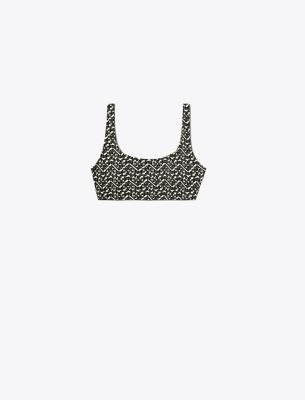 Shop Tory Sport Tory Burch Printed Scoop-back Bra In Mini Prismatic T Monogram