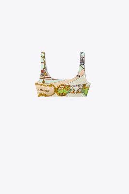 Tory Sport Tory Burch Printed Scoop-back Bra In French Cream Carousel Scarf