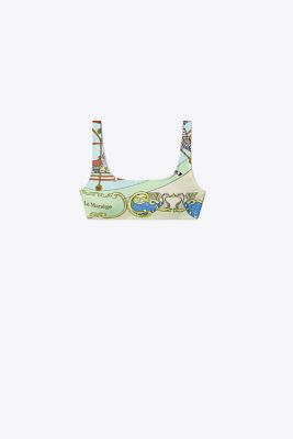 Tory Sport Tory Burch Printed Scoop-back Bra In Blue Carousel Scarf 25x25