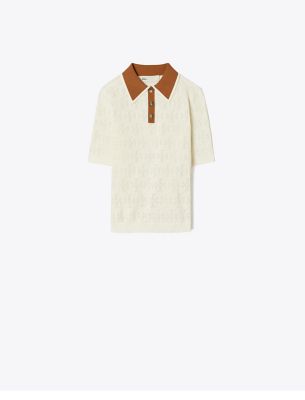 Tory Sport Tory Burch T Monogram Cotton Pointelle Polo In New Ivory