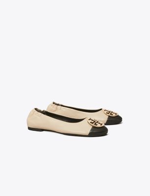 Shop Tory Burch Claire Cap-toe Ballet In Black/new Cream