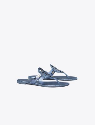 Shop Tory Burch Miller Metallic Snake-embossed Sandal In Laguna Blue