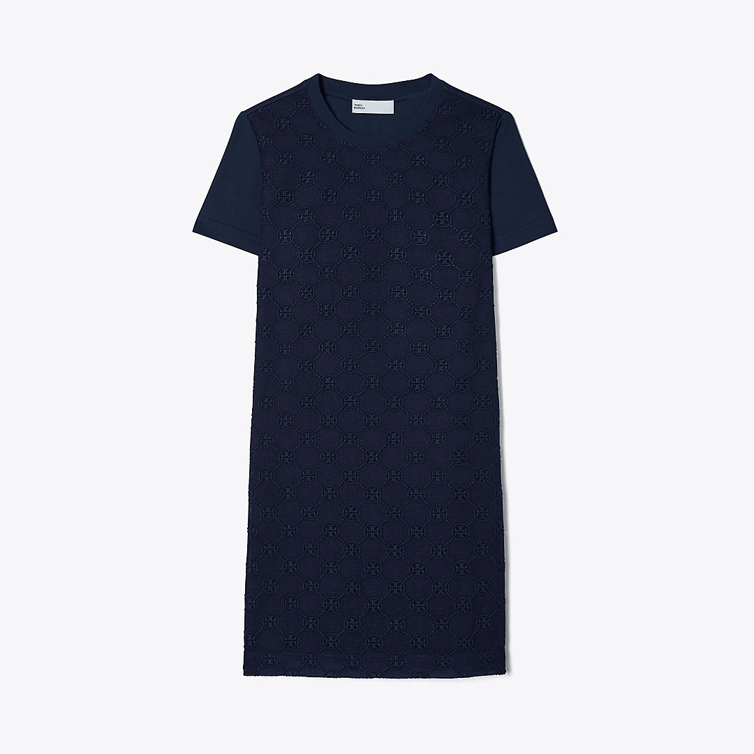 Tory Burch Logo Lace T-shirt Dress In Navy