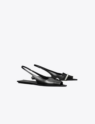 Tory Burch Pierced Flat Slingback In Perfect Black/perfect Black/silver