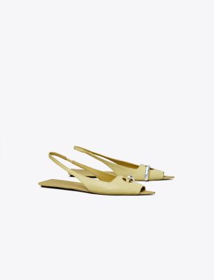 Tory Burch Pierced Slingback In Cream Corn/beige/silver