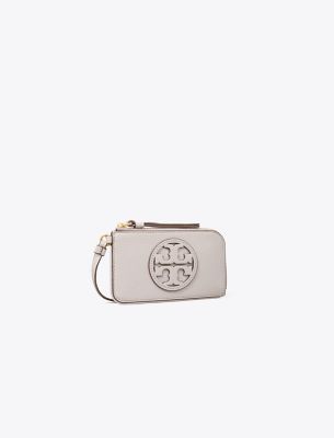 Tory Burch Miller Top-zip Card Case In Bay Gray
