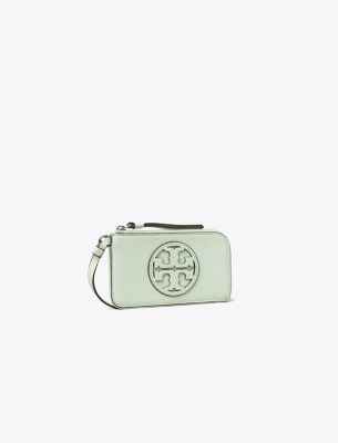Tory Burch Miller Top Zip Leather Card Case In Meadow Mist