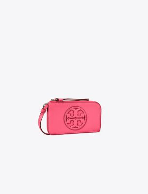 Tory Burch Miller Top-zip Card Case In Pink Love