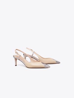 Tory Burch Triangle Slingback In Seashell Pink/argento Lame
