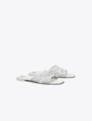 Tory Burch Woven Flat Slide In Purity