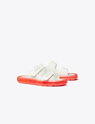 Shop Tory Burch Buckle Bubble Jelly In Optic White/fluoresecnt Pink