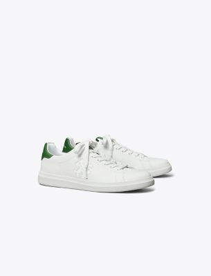 Shop Tory Burch Double T Howell Court Sneaker In White/arugula Green