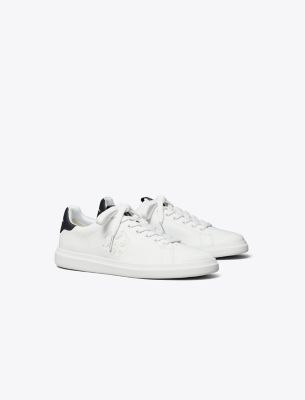 Tory Burch Double T Howell Low-top Leather Sneakers In White/perfect Navy
