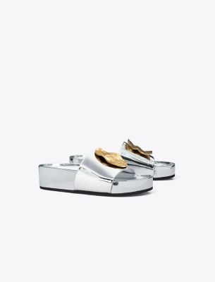 Tory Burch Patos Mismatched Slide In Argento
