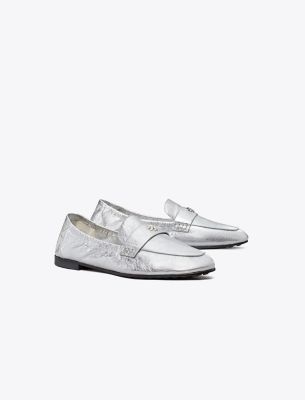 Tory Burch Metallic Medallion Ballet Loafers In Shiny Silver