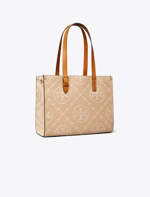 Tory Burch Small T Monogram Contrast Embossed Tote In Neutral