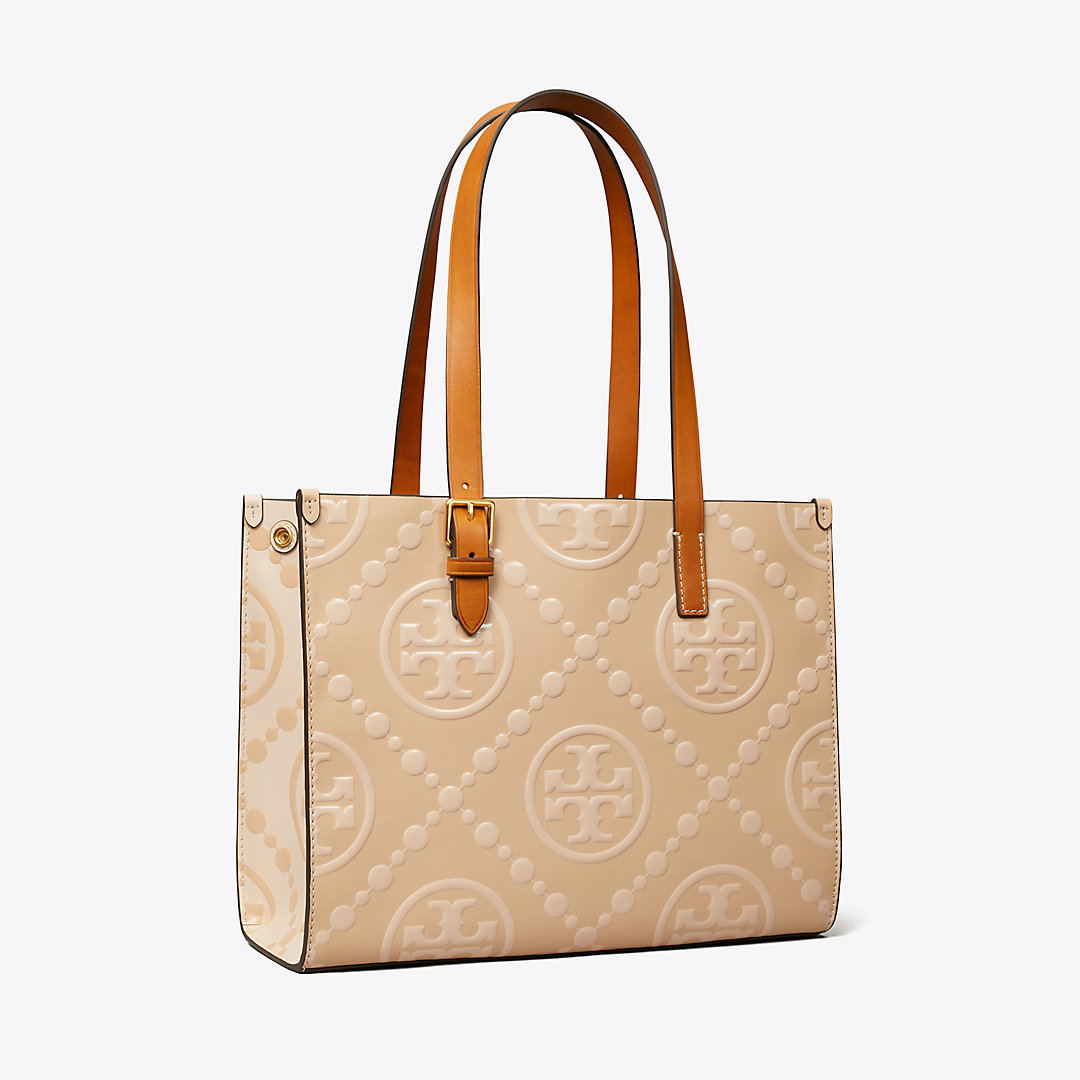 Tory Burch Small T Monogram Contrast Embossed Tote In Neutral