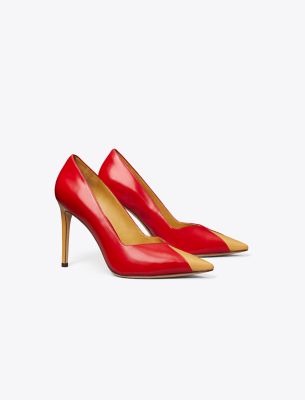 Tory Burch Triangle Pump In Triple Red/sand Buff