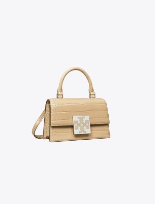 Tory Burch Bon Bon Croc-embossed Mini Bag In Terre