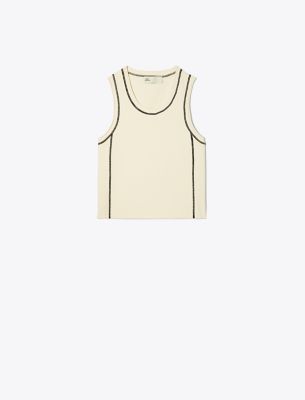 Tory Burch Viscose Cropped Knit Tank In Spring Ivory