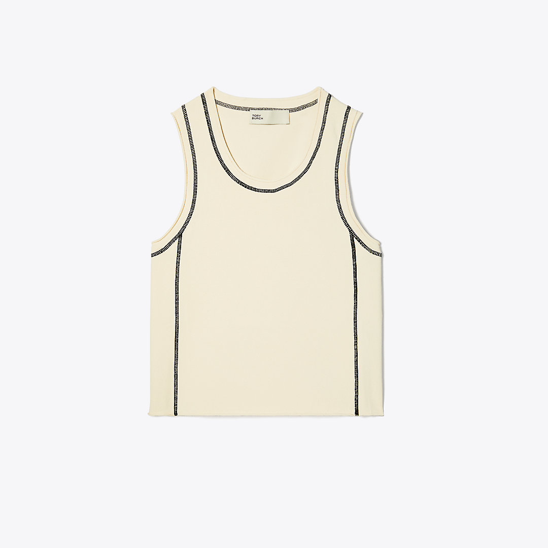Tory Burch Viscose Cropped Knit Tank In Spring Ivory