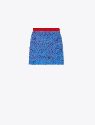 Shop Tory Burch Confetti Tweed Mini Skirt In Blue Cosmo/red Chili