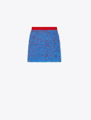 Tory Burch Confetti Tweed Mini Skirt In Blue Cosmo/red Chili