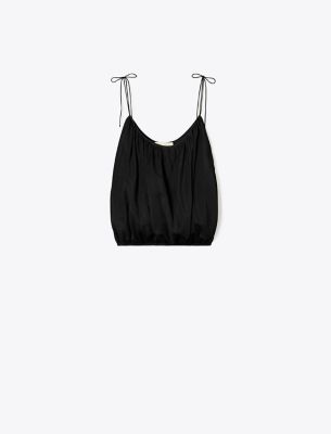 Tory Burch Shoulder-tie Bubble-hem Tank Top In Black