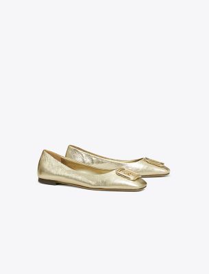 Tory Burch spark gold retailer Georgia ballet metallic nappa flat