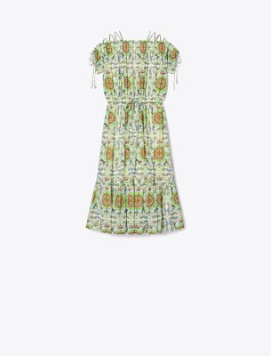 Shop Tory Burch Printed Silk Dress In Mint