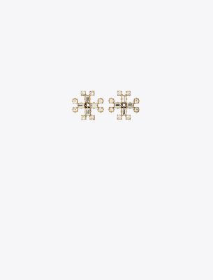 Tory Burch Crystal Stud Earring In Antique Light Brass/light Topaz