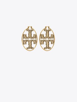 Tory Burch Miller Crystal Hoop Earring In Antique Light Brass/crystal