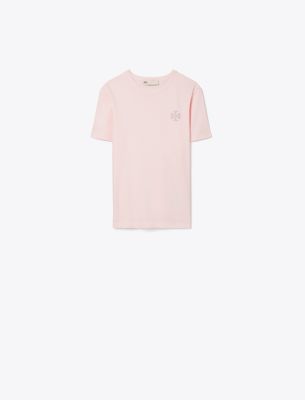 Shop Tory Burch Embellished Logo T-shirt In Stone Pink