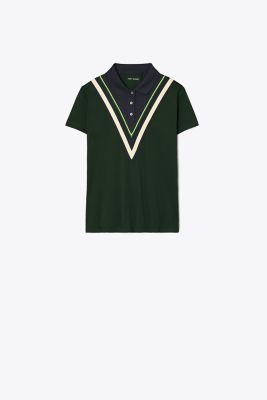 Tory Sport Tech Piqué Chevron Polo In Conifer