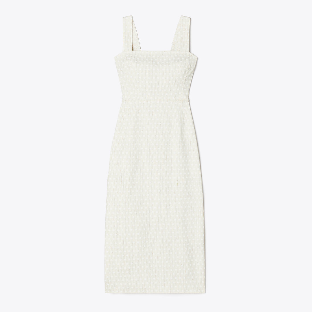 Tory Burch Printed Linen Dress In White Polka Dot