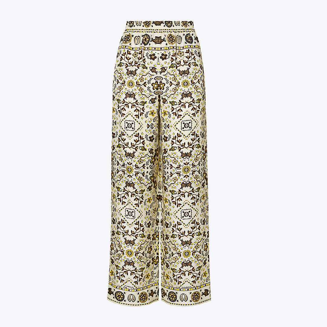 Shop Tory Burch Printed Silk Pant In Ivory Pisces Dream