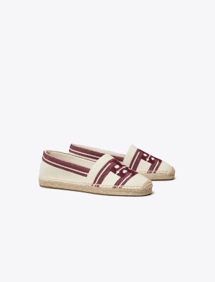 Shop Tory Burch Double T Jacquard Espadrille In Ash White/vino