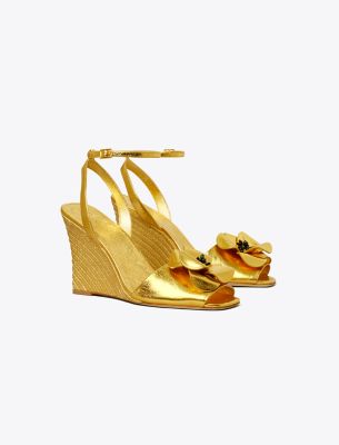 Tory Burch Flower Espadrille Wedge In Yellow Gold