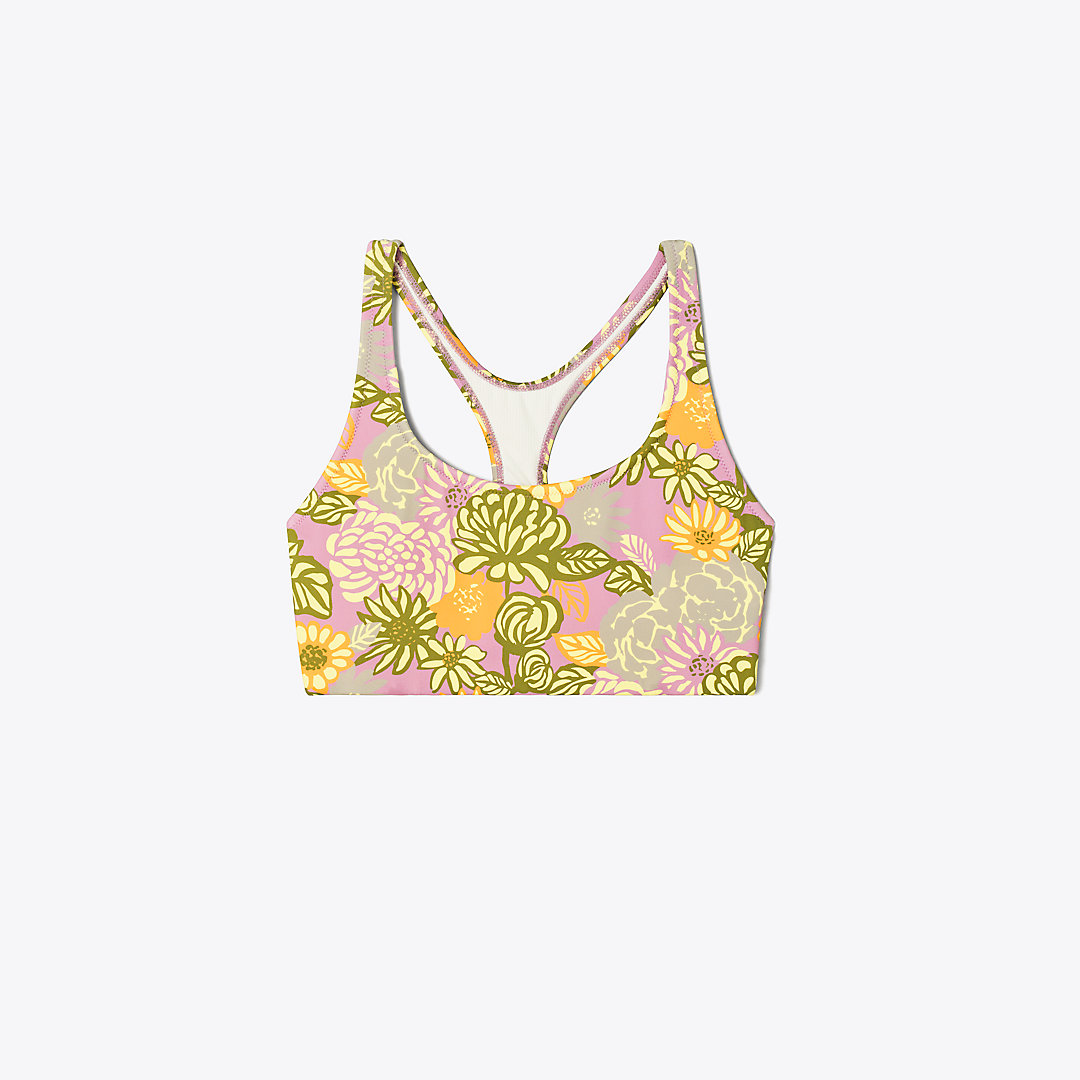 Tory Sport Tory Burch Weightless Printed Racerback Bra In French Summer Bouquet